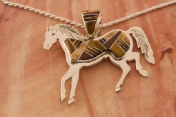 Calvin Begay Genuine Picture Jasper Sterling Silver Horse Pendant